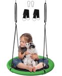 Ansionsol 24 Inch Saucer Tree Swing Set for Kids & Adults, Adjustable Flying Swing Seat for Backyard or Outdoor Playground, Green & Black