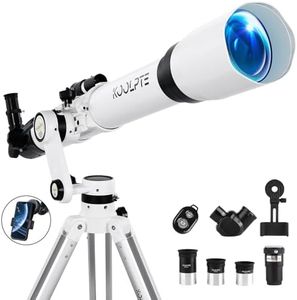 Telescope 90mm Aperture 900mm - Vertisteel AZ Mount Base, High Precision Adjustment, Magnification 45-450x, Wireless Remote, Phone Adapter - Ideal for Astronomy Enthusiasts and Beginners (White)