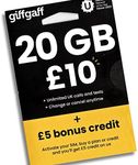 GiffGaff United Kingdom PAYG SIM Card for Visiting UK & Europe w/ 5￡bonus, Activate While in CA., 12￡ for Unlimited SMS/Calls and 12GB Data [for Unlocked phones]