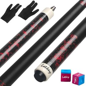 LOTKEY Pool Stick,Pool Cue Sticks 58'' Solid Canadian Maple Wood Extra 2 Pool Chalk Included Durable for Professional Billiard Players (Red)