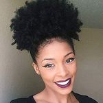 Xtrend Natural Black Afro Ponytail Drawstring Short Afro Kinky Curly Pony Tail Curly Hair Synthetic Fiber Puff Ponytail Wrap Updo Hair Extensions with 2 Clips for Black Women 1B