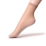 Ueither Women's 6 Pairs Silky Anti-Slip Cotton Sole Sheer Ankle High Tights Hosiery Socks Reinforced Toe (6 Pairs Beige)(Size: One Size)