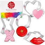 Ann Clark Cookie Cutters Valentines Cookie Cutters 4-Pc. Set Made in the USA, Lips, Heart, X, and O