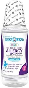 TexaClear® Kids Allergy and Cough 8 Hour Relief Liquid, Clear Powerful Mulit-Symptom Formula, Gluten Free, Alcohol Free, Dye Free, Sugar Free and Artificial Flavor Free, Kids Ages 6+ (8oz)