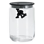 Alessi AMDR05 B Glass Gianni Jar A Little Man Holding On Tight Medium Kitchen Box with Hermetic Lid in Thermoplastic Resin, Black, 90 cl