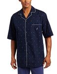 Nautica Men's Short Sleeve 100% Cotton Soft Woven Button Down Pajama Top, Peacoat, Large