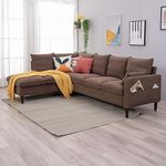 Panana 6 Seater Corner Sofa, L shaped Couch Upholstered Sectional Setee wth Built-in USB Charging Port Chaise, Brown Linen