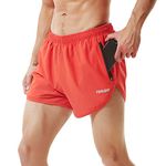 TENJOY Men's Running Shorts Gym Athletic Workout Shorts for Men 3 inch Sports Shorts with Zipper Pocket Red