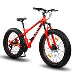 Vaux Joggers Fat Bike Cycle For Men With 21 Speed Gear & Aluminum Alloy Frame, Big Tyre Cycle For Boys 15 Years With 26X4.0Inch Tyres, Lockout Front Suspension Fork & Double Disc Brakes(Red) - 17 Inch