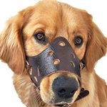 RvPaws Dog Mouth Leahter Cover Muzzle Guard with Adjustable Strap Buckle Muzzle Ideal for for Grooming, Training and Chewing Aggressive Medium Dog (Black, Medium)