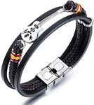 Thintom Mens Stainless Steel Genuine Leather Bracelets for Men Cool Spike Wrist Cuff Bracelets with Buckle Clasp(Guitar)