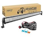 RIGIDON Straight Thin Slim Led Light Bar 50 inch 648W With 12V Wiring Harness Cable Kit, Fog Light for Car Off road Truck ATV 4x4, Flood Spot Combo Beam, Waterproof Driving Work Lamp, 6000K White