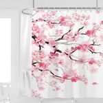 Kikiry Extra Wide Shower Curtain All Around Clawfoot Tub 180''W x 70''L Pink Cherry Flowers Sakura Plum Blossom Japanese Asian Style Polyester Fabric Waterproof 32 Pack Plastic Hooks