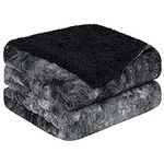 PiccoCasa Luxury Shaggy Faux Fur Blanket Throw Size - Soft Warm Reversible Tie-dye Sherpa Throw Blanket for Sofa, Couch and Bed - Plush Fluffy Fleece Blankets as Gifts 50 x 60 Inch Black