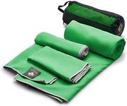 Set of 3 Microfiber Towels - Best for Gym Travel Camp Beach Backpacking Sports Outdoor Swim - Quick Dry Fast · Absorbent · Antimicrobial · Compact · Lightweight Men Women Gift Toiletry Bag (Green)