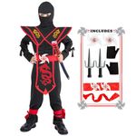 SATKULL Kids Ninja Costumes Boys Deluxe Ninja Costume Halloween Costumes Set Ninja Foam Accessories Toys Set for Halloween Parties(Kids-M-6/7T)