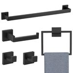 TNOMS 5 Pieces Bathroom Hardware Accessories Set Black Towel Bar Set Wall Mounted,Stainless Steel,23.6-Inch.