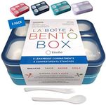 KINSHO Bento-Box Lunch Boxes for Kids, Boys, Adults. Leakproof Lunch Set, Bentoboxes for School or Work. Portion Containers. BPA Free. 6 Compartments. Fork & Spoon. Blue & Navy Blue Large