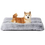 EHEYCIGA Calming Dog Crate Bed Large, Washable Anti Anxiety Dog Pet Bed, Fluffy Dog Pillow Mat with Anti-Slip Bottom, Grey, 35.4"x23.6"x4"