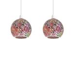 Vintage Mosaic Glass Crackle Globe Ceiling Hanging Pendant Light Shade Mosaic Lighting Handcrafted (Free Reducer Plate, Pack 2)