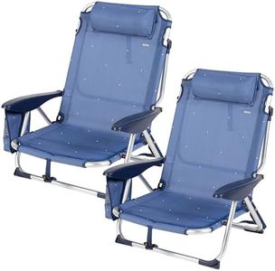 AKTIVE Lot de 2 chaises de Plage Pliables Basses, 51 x 45 x 76 cm, inclinables en 4 Positions, Anti-retournement, Coussin, Poche latérale, Fermeture clic, Bleu Marine (85498)