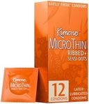Kimono MicroThin Ribbed with Sensi-Dots Pack of 12 - Textured Lubricated Condoms, Snug Form-Fit, Natural Latex, Vegan-Friendly, No Latex Odor - Enhanced Sensitivity