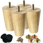 KOIKEY 10cm Wood Sofa Legs Set of 4, Solid Wooden Furniture Legs, DIY Replacement Feet with Mounting Plate & Screws for Cabinet Chair Couch Dresser Table TV Stand, Nature Wood Colour