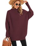 Famulily Women Knit Sweater Batwing Sleeve High Collar Baggy Loose Fit Solid Casual Cozy Soft Pullover Jumper Long Winter Tops Wine Red S