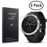 Youniker 3 Pack Compatible with Garmin Vivoactive 3 Screen Protector Tempered Glass for Garmin Vivoactive 3 Screen Protectors Foils Glass 9H 0.3MM Anti-Scratch Anti-Fingerprint No Bubble