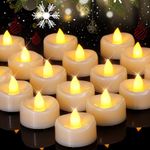 LED Candles, 24-Pack Tea Lights Candles Battery Operated Bulk, Long-Lasting 150 Hours Flameless Tealight Candles, Flickering Tea Lights for Halloween Fall Home Decor in Warm Yellow, 1.5'' D X 1.25'' H