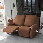 HOKIPO Recliner Stretch Sofa Slipcover 2 Seater Fully Covered 6-Piece Set Machine Washable Furniture Protector with Elasticity for Kids Pet, Brown (AR-4741-BR)