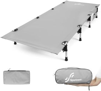 Ultralight Folding Camping Cot Bed, Sportneer Portable Camping Cot for Adults with Lever Lock, Compact Tent Cot with Side Pockets for Outdoor Travel, Base Camp, Hiking, Backpacking, Outdoor, Grey