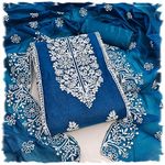 SNISHET Women's Heavy Cotton Embroidery Panel Work Unstitched Salwar Suit Dress Material With Cotton Work Dupatta (Free Size_Multi Color) (Blue)