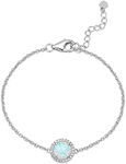 MDFUN Bracelet for Women 18k White Gold Plated Created Round Opal Cubic Zirconia Adjustable 6.7-8.5 inches, 6.7 inches, Brass, Created Opal