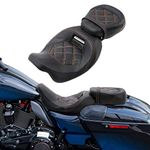 Low-Profile Driver Seat Pillion Leather Passenger Pad Seat Fit for Harley Street Glide 2009-2023; Road Glide CVO 2015-2019; Road King Special FLHRXS 2017-2024; Ultra Limited FLHTK 2014-2024