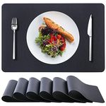 Lucas Forest Faux Leather Placemat Set of 6, Heat Resistant Waterproof Kitchen Table Place Mat Protector, Wipeable Easy Clean PU Patio Pad for Indoor & Outdoor (6Pcs, Black)