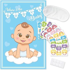 Party Hearty Funny Baby Shower Games for Boy, Blue Pin The Pacifier on The Baby Game, Where is The Baby’s Binky, Pin The Dummy on The Baby