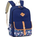 Leaper Fashion Unicorn Canvas School Backpack for Kids Girls Travel Shoulder Bag Laptop Bag Bookbag Daypack Dark Blue