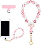 VICHUNHO Marble Silicone Beaded Phone Wrist Strap, Cellphone Lanyard with Tether Tab, Elastic Hands-Free Wristlet Bracelet