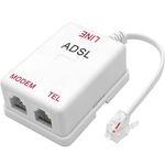 NECABLES DSL Filter Splitter for Phone Line and Modem 6 Inductors Version RJ11 6P2C 1 Male to 2 Females White