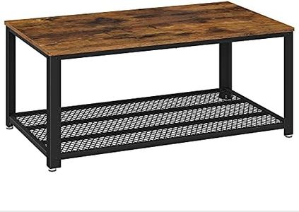VASAGLE Table Basse, Meuble de Salon 2 Niveaux, avec Étagère Grillagée, Meuble TV, Cadre en Métallique, Pieds Réglables, pour Salon, Style Industriel, Marron Rustique et Noir LCT61X