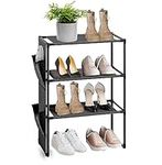 ivaxdayuqan 3-Tier Shoe Rack, Shoe Storage Organizer, Shoe Racks Stand with 2 Side Pockets, Shoe Holder Shelf for Wardrobe Bedroom Closet Under Stairs Door Entryway Hallway, Black