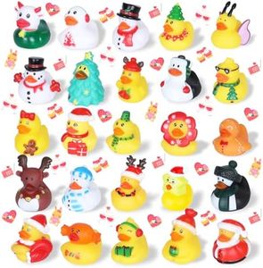 24 Pcs Christmas Rubber Ducks, Cruise Ducks with Tags for Hiding, Jeep Ducks, Christmas Ducks Toys for Kids Bath Goodie Bag Stocking Stuffers Party Favors, 24 Duckies+24 Cards Tags+24 Cotton Rope