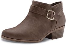 Athlefit Women's Chunky Low Heel Ankle Boots Classic Pointed Toe Side Zipper Taupe Booties Size 7