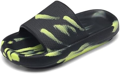 Tormigo Boys and Girls Cloud Slides for Kids – Non-Slip Summer Slippers Lightweight Beach, Pool, and Indoor Shower Sandals BlackGreen Big Kid 3-4