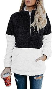 BTFBM Women Sherpa Pullover Quarter Zip Long Sleeve Fluffy Soft Fleece Jackets Sweaters Sweatshirts Hoodies Outwear Coat (Black, Small)