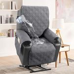 H.VERSAILTEX 100% Waterproof Recliner Chair Cover Nonslip Recliner Cover Stay in Place Electric Power Lift Recliner Slipcovers Fitted Standard Large Power Lift Recliner with Side Pocket,Grey/Beige