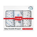 LuvLap 100% Cotton Muslin Baby Swaddle Set, Pack of 3, Size-120cm x 100cm (47"x39"), Stars Printed on White, 0-18 Month+, Printed Muslin Swaddle Wrap for New Born Baby