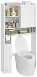 VASAGLE Over The Toilet Storage Shelf, Bathroom Storage Cabinet with Sliding Door, Adjustable Shelves, Toilet Paper Holder, Space-Saving, Modern, 9.8 x 32.7 x 66.9 Inches, Cloud White UBTS018W01