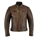 Texpeed Mens Leather Motorcycle Jacket - Touring Motorbike Jacket With Genuine Biker CE Armour (EN 1621-1) Protection Quilted Diamond Stitched Design - Brown - XL